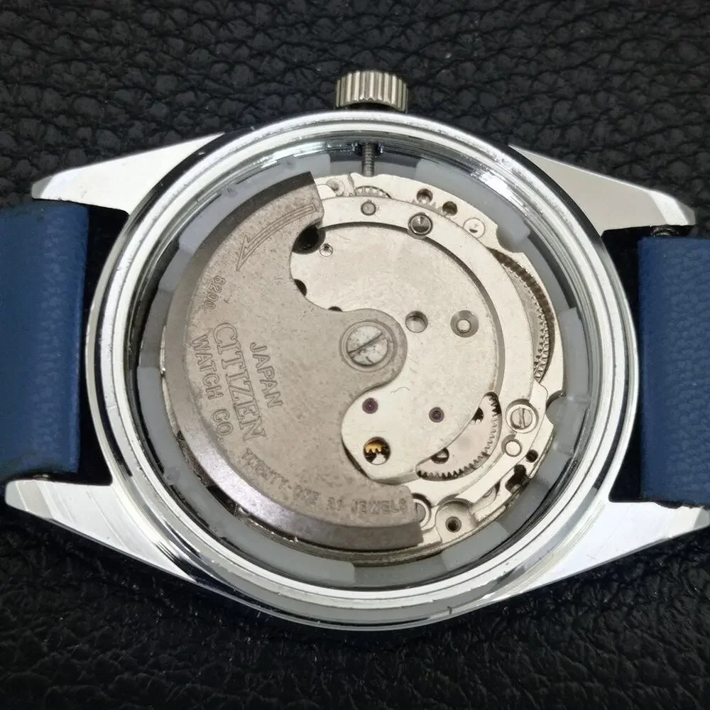 Vintage 1973 Citizen Automatic Mens Silver Watch W/daydate & Blue accents